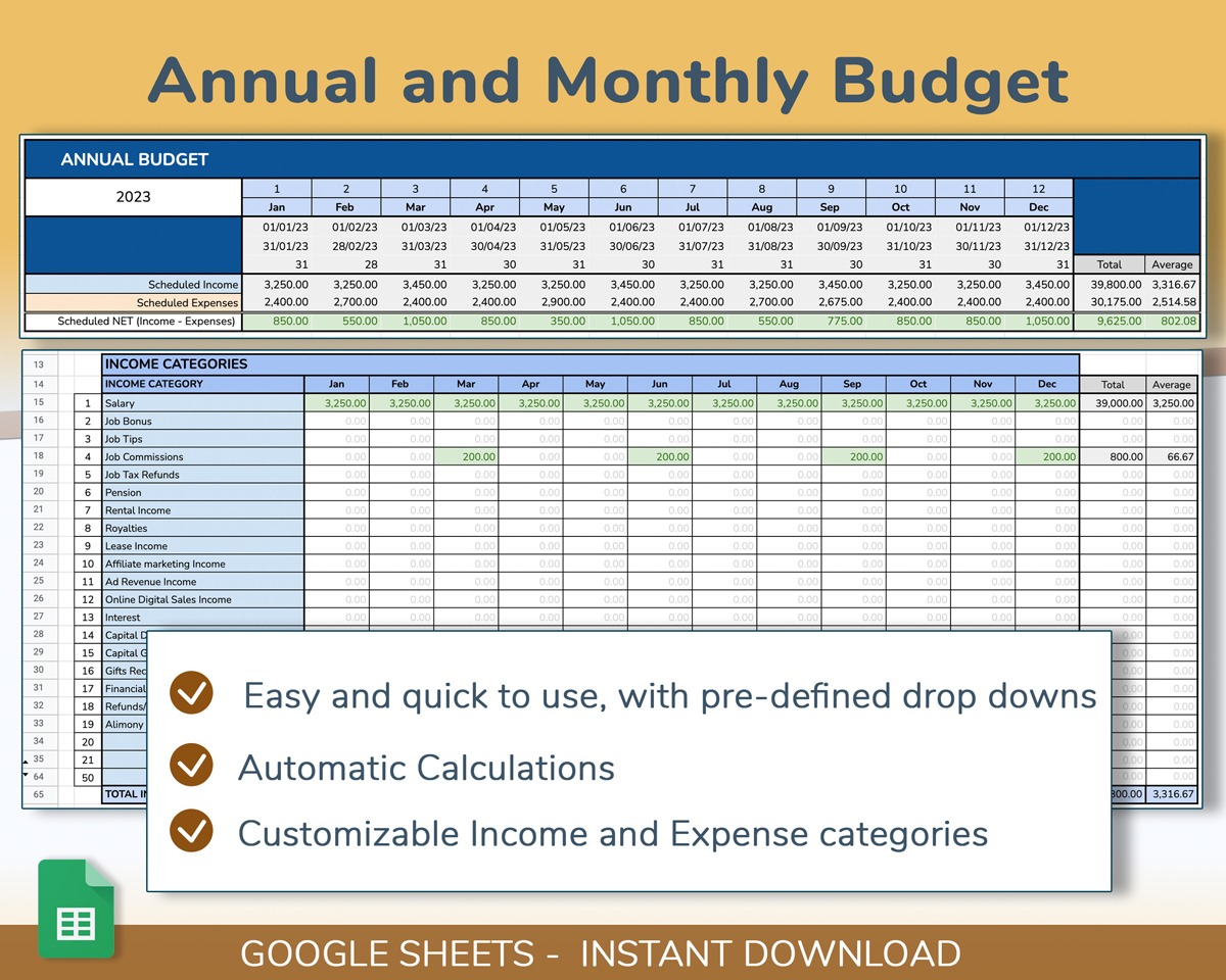 2023 Annual budget and money tracking spreadsheet - Google Sheets