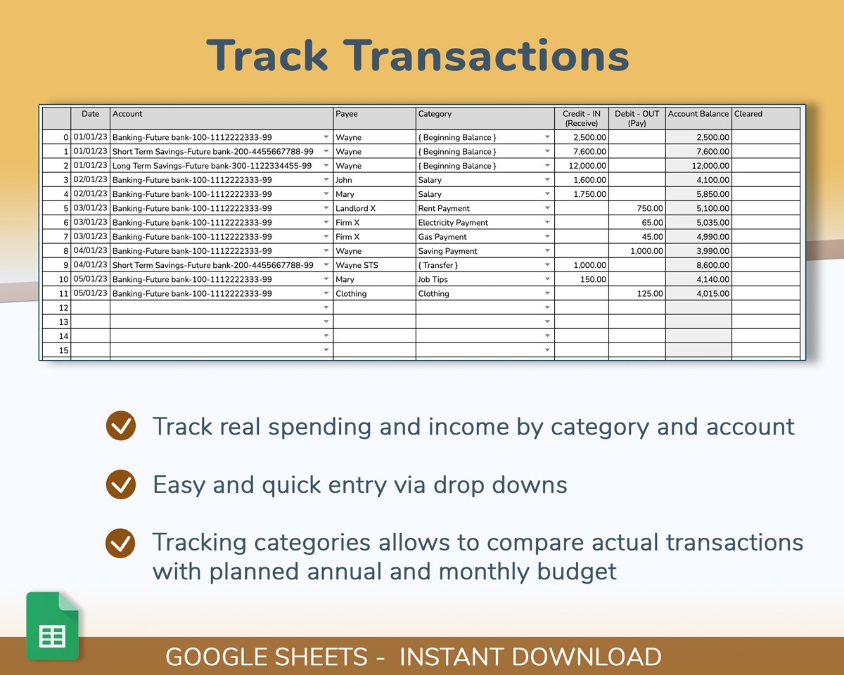 2023 Annual budget and money tracking spreadsheet - Google Sheets